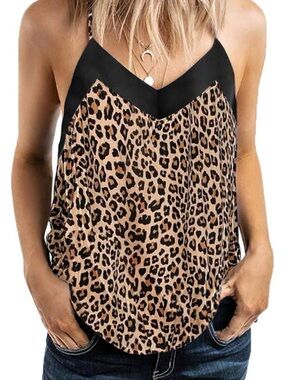 Blencot Leopard Print V-Neck Cami with Black Trim
